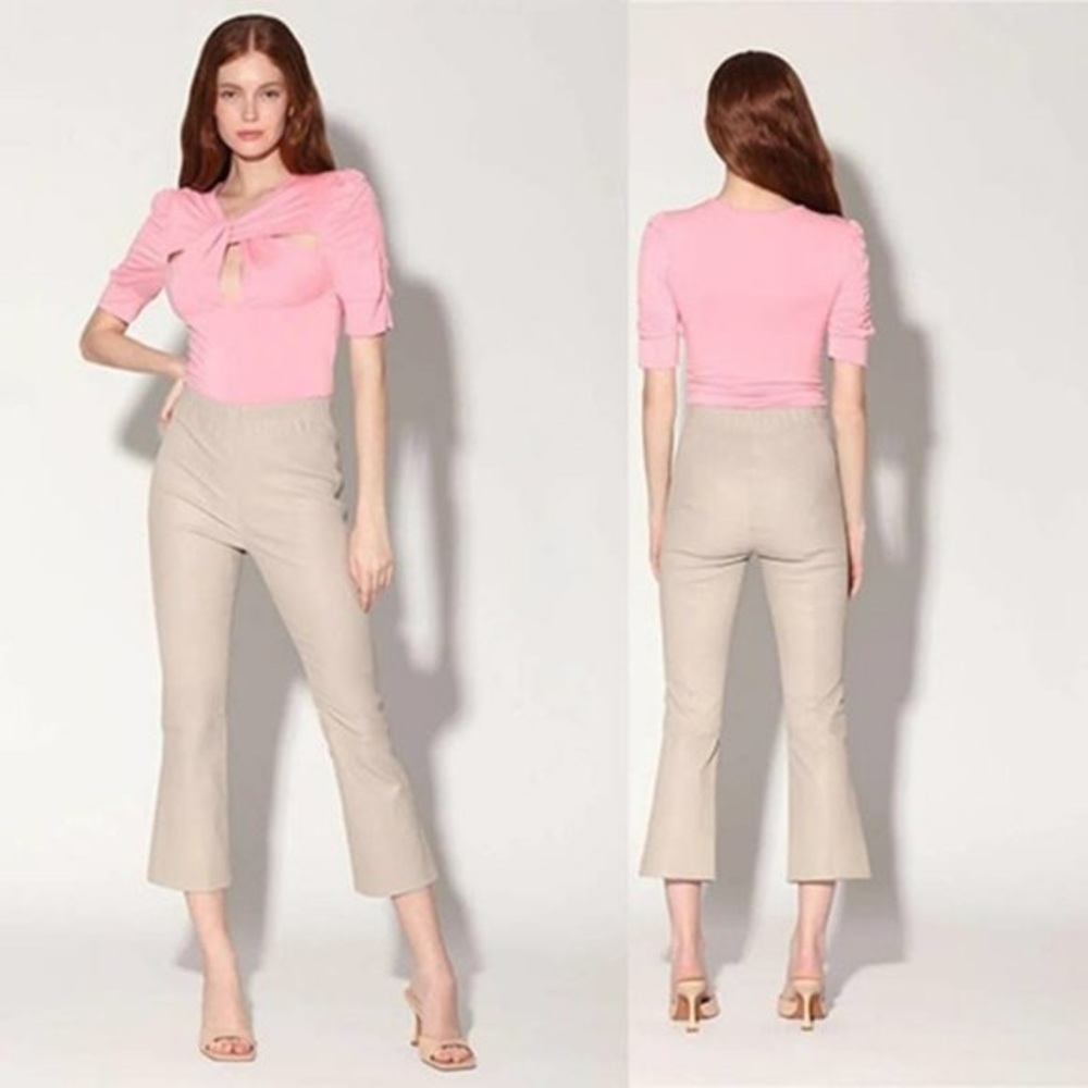 Walter Baker Lori Leather Flare Leg Elastic Waist Pant Women's Dove Size: S NWT